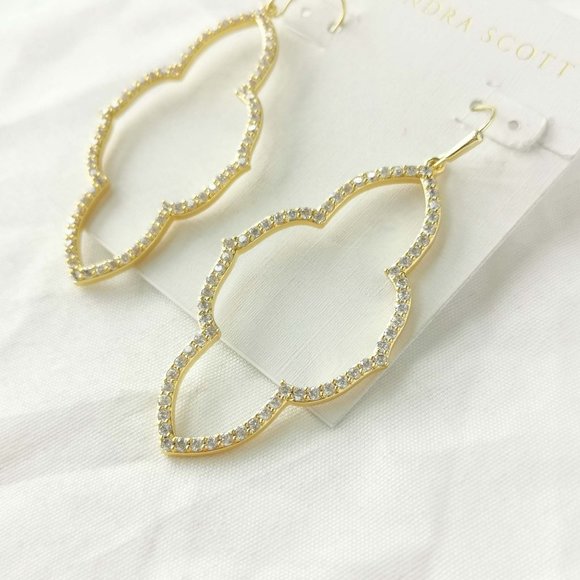 Abbie Gold White Crystal Open Frame Earrings NEW - Picture 2 of 3